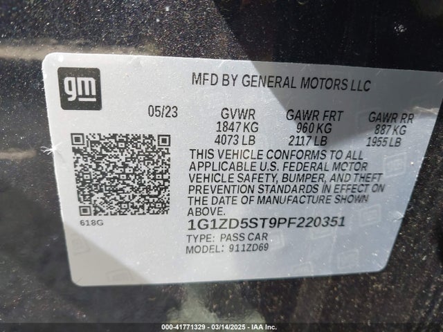 1G1ZD5ST9PF220351 Chevrolet Malibu Fwd 1lt