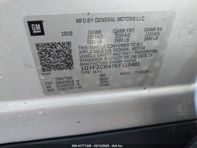 1GYFZCR47KF110481 Cadillac Xt4 Premium Luxury
