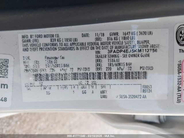 3FADP4EJ5KM112756 Ford FIESTA SE
