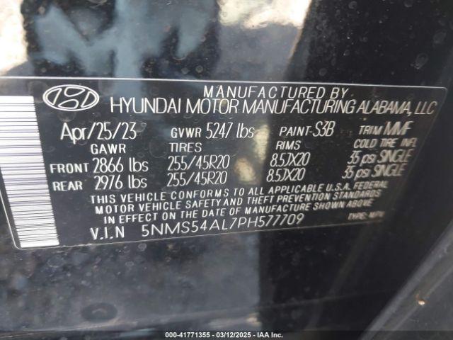 5NMS54AL7PH577709 Hyundai Santa Fe Calligraphy