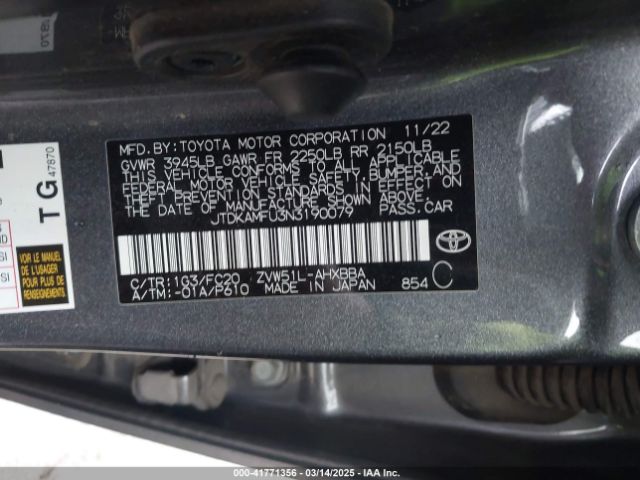 JTDKAMFU3N3190079 Toyota Prius L