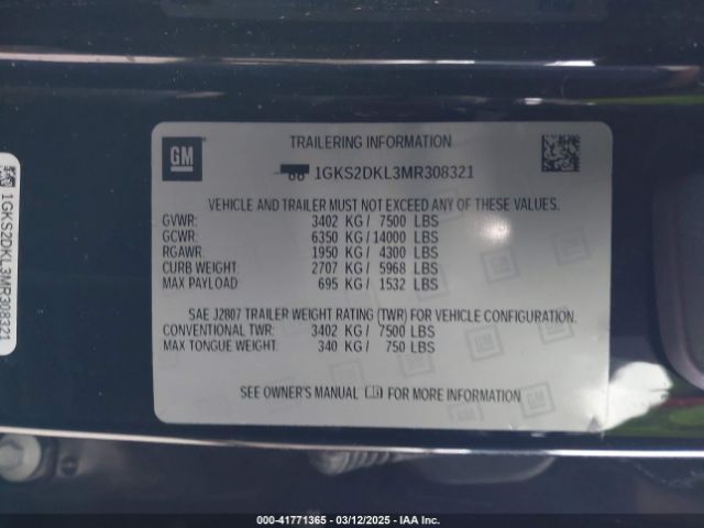 1GKS2DKL3MR308321 GMC Yukon 4wd Denali