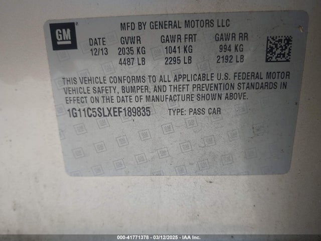 1G11C5SLXEF189835 Chevrolet MALIBU 1LT