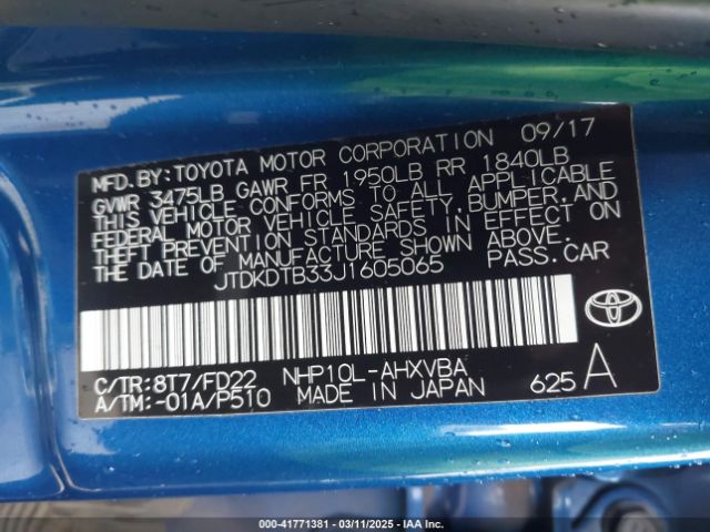 JTDKDTB33J1605065 Toyota Prius C One