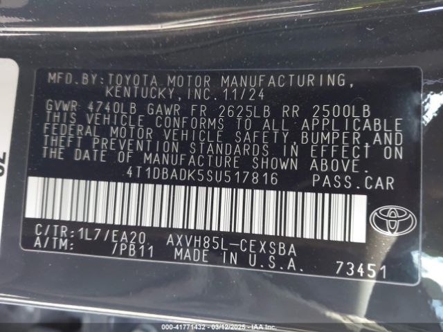4T1DBADK5SU517816 Toyota CAMRY SE
