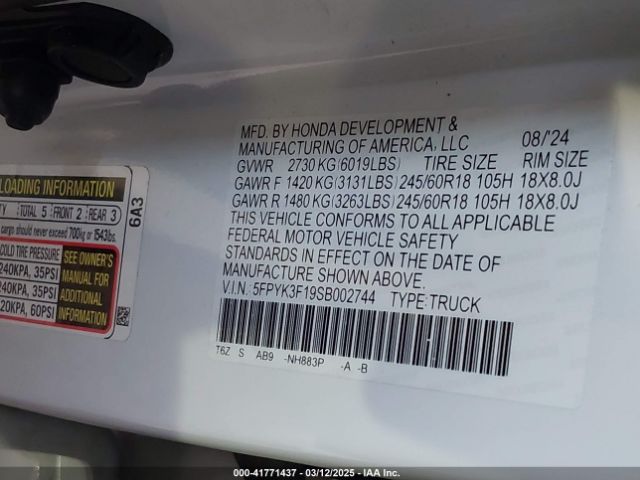 5FPYK3F19SB002744 Honda Ridgeline Sport