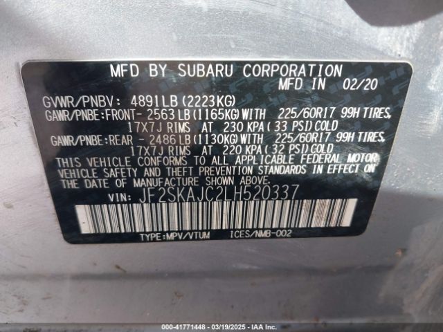 2020 SUBARU FORESTER JF2SKAJC2LH520337 Photo 8