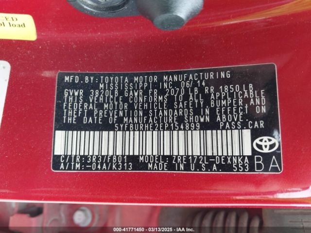5YFBURHE2EP154899 Toyota COROLLA LE