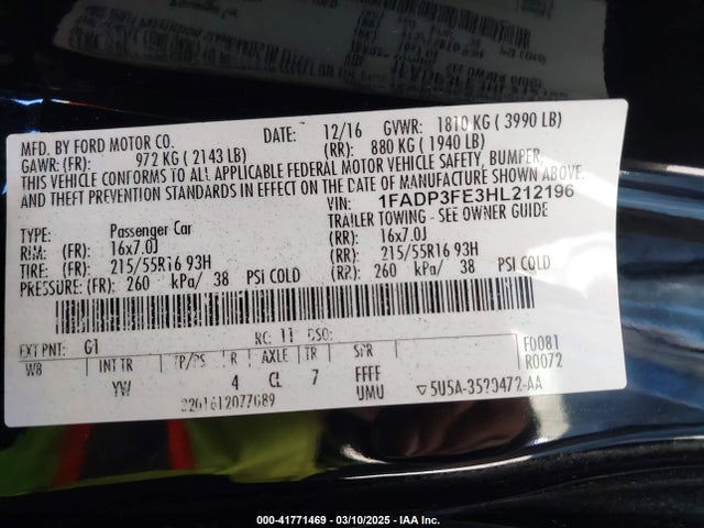 Ford FOCUS SE 2017 1FADP3FE3HL212196 Image 9