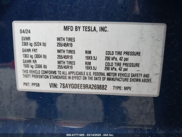 7SAYGDEE9RA269882 Tesla Model Y Long Range Dual Motor All-wheel Drive