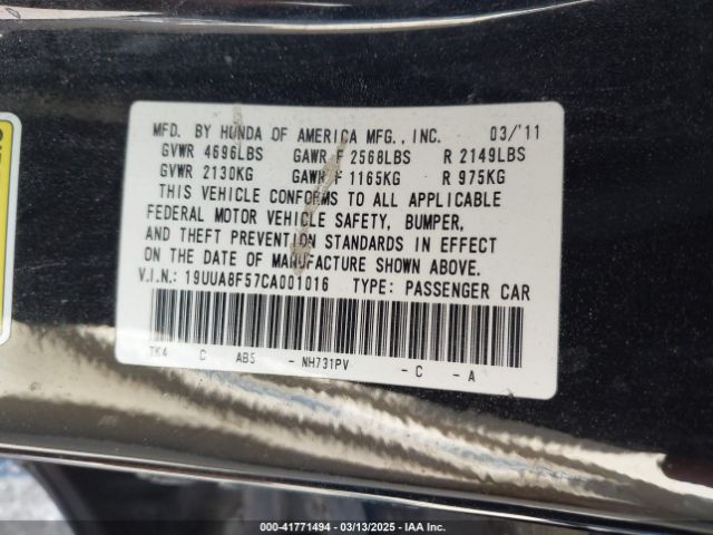 2012 ACURA TL 19UUA8F57CA001016 Photo 8