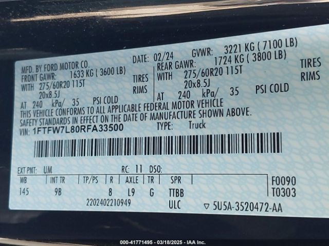 1FTFW7L80RFA33500 Ford F-150 Platinum