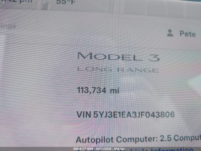 5YJ3E1EA3JF043806 Tesla MODEL 3