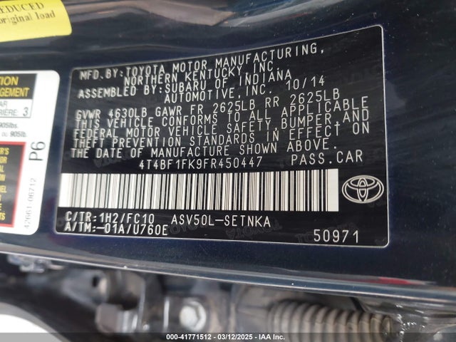 Toyota CAMRY LE 2015 4T4BF1FK9FR450447 Image 9