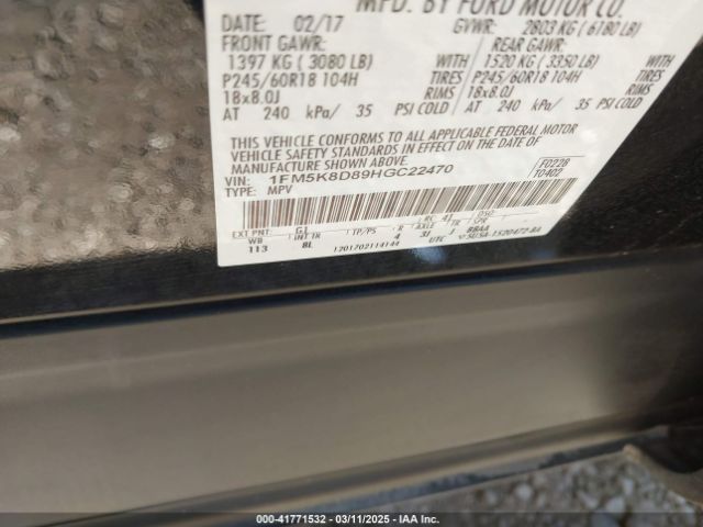 1FM5K8D89HGC22470 Ford EXPLORER XLT