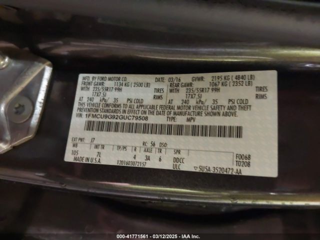 1FMCU9G92GUC79508 Ford ESCAPE SE
