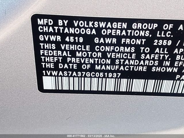 1VWAS7A37GC051937 Volkswagen Passat 1.8t S