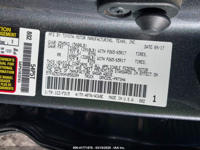 5TFAZ5CNXHX050289 Toyota Tacoma Sr5 V6/trd Sport