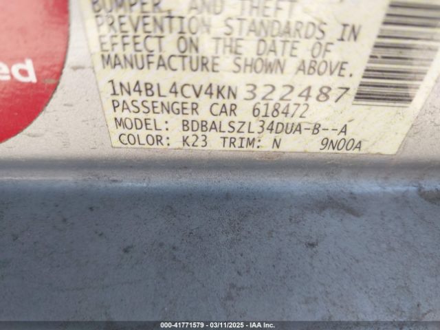1N4BL4CV4KN322487 Nissan Altima 2.5 Sr
