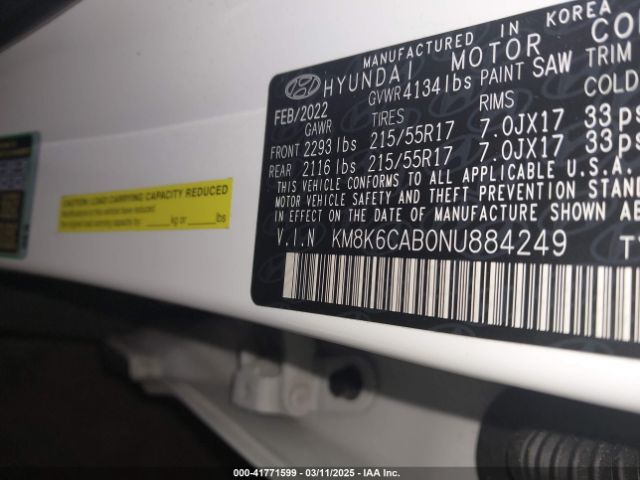KM8K6CAB0NU884249 Hyundai Kona Sel