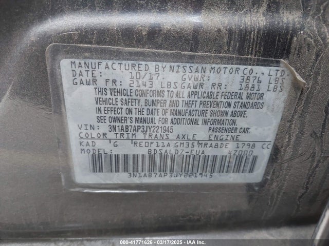 3N1AB7AP3JY221945 Nissan SENTRA SV