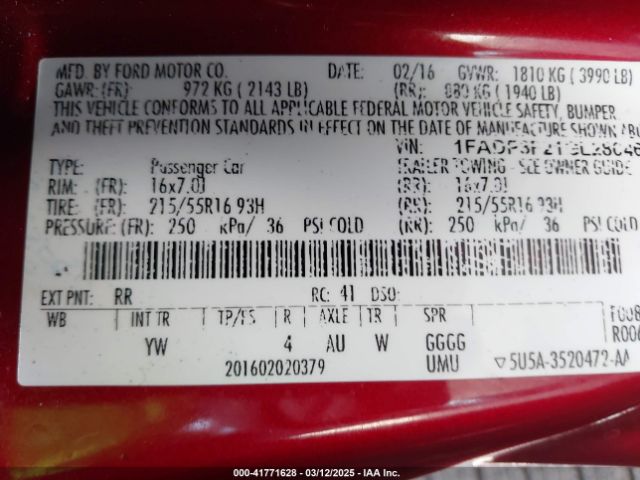 1FADP3F21GL280467 Ford FOCUS SE