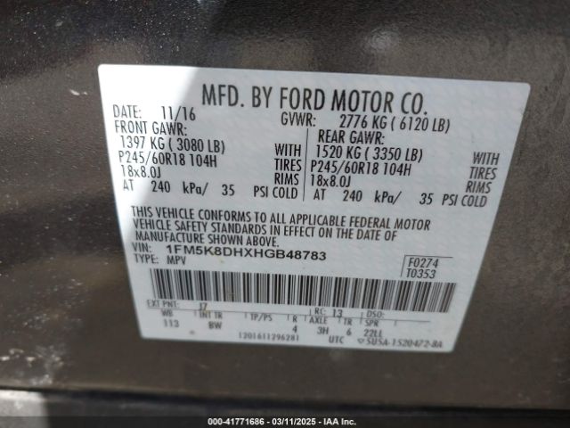 1FM5K8DHXHGB48783 Ford EXPLORER XLT