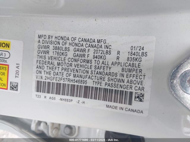 2HGFE2F57RH546895 Honda Civic Sport