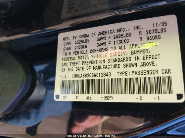 2006 ACURA TL 19UUA66206A012843 Photo 8