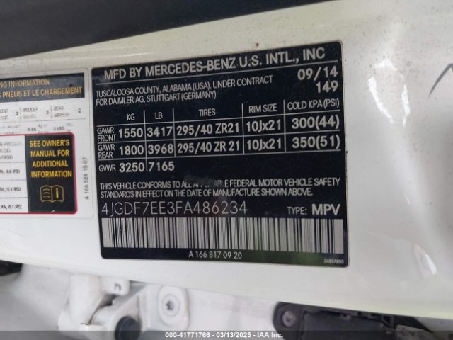 4JGDF7EE3FA486234 Mercedes-Benz Gl 63 Amg 4matic