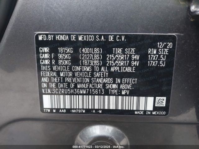 3CZRU5H36MM715613 Honda Hr-v 2wd Lx