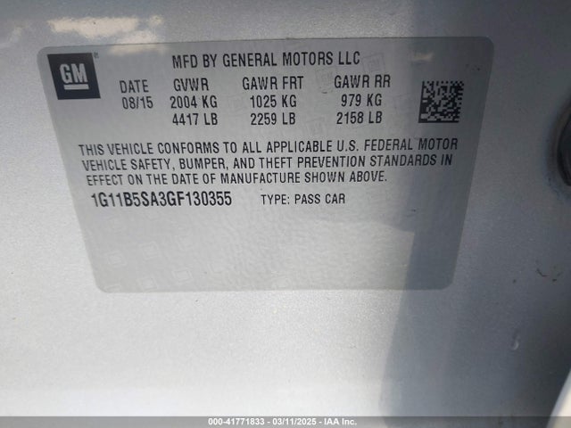 1G11B5SA3GF130355 Chevrolet Malibu Limited Ls