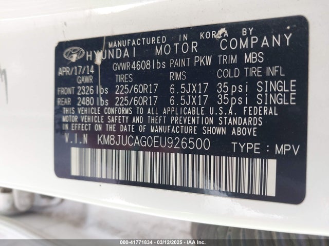 KM8JUCAG0EU926500 Hyundai TUCSON SE