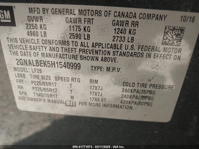 2GNALBEK5H1540999 Chevrolet EQUINOX LS