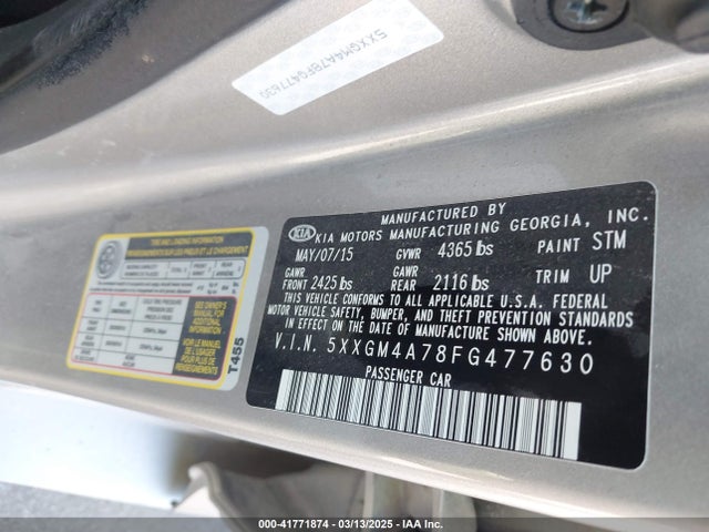 5XXGM4A78FG477630 KIA Optima Lx
