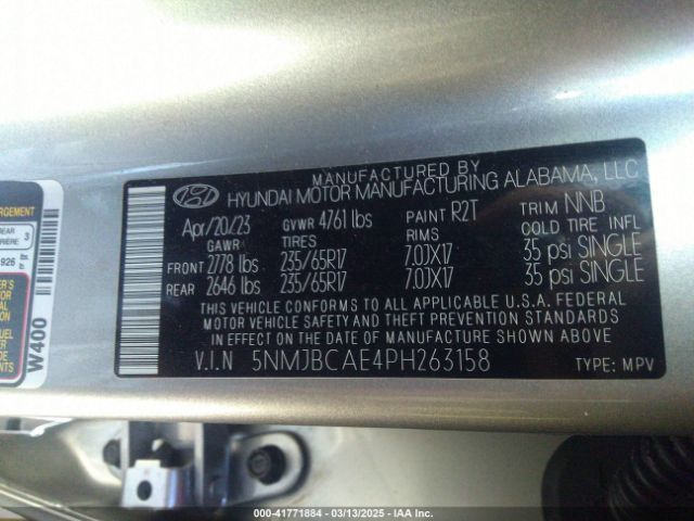 5NMJBCAE4PH263158 Hyundai TUCSON SEL