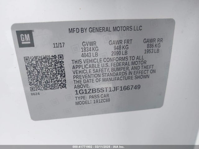 1G1ZB5ST1JF166749 Chevrolet Malibu 1ls