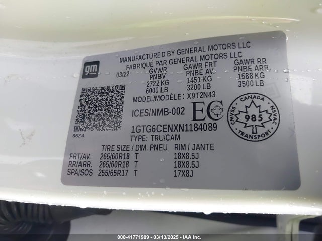 1GTG6CENXN1184089 GMC Canyon 4wd  Long Box Elevation/4wd  Short Box Elevation