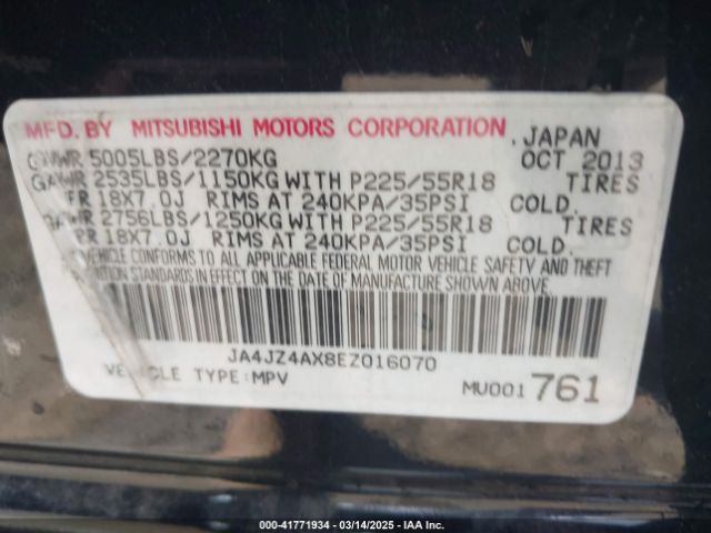 JA4JZ4AX8EZ016070 Mitsubishi OUTLANDER GT