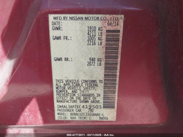 Nissan Altima 2.5 Sv 2014 1N4AL3AP2EC419505 Image 9