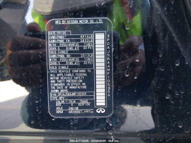 3PCAJ5BA4MF105359 Infiniti Qx50 Luxe