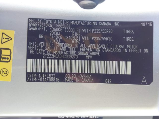 2T2ZZMCA0HC039273 Lexus RX 350