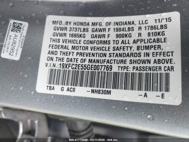 Honda Civic Lx 2016 19XFC2E55GE007769 Image 9