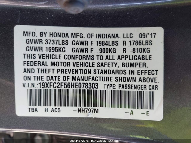 Honda Civic Lx 2017 19XFC2F56HE078303 Image 9