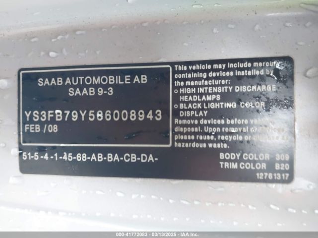 2008 SAAB 9-3 YS3FB79Y586008943 Photo 8