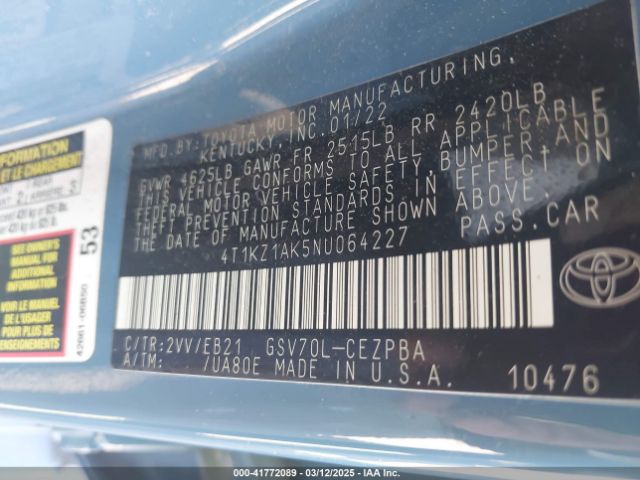 4T1KZ1AK5NU064227 Toyota CAMRY TRD