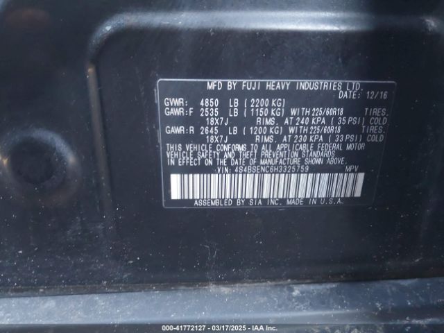 4S4BSENC6H3325759 Subaru Outback 3.6r Limited