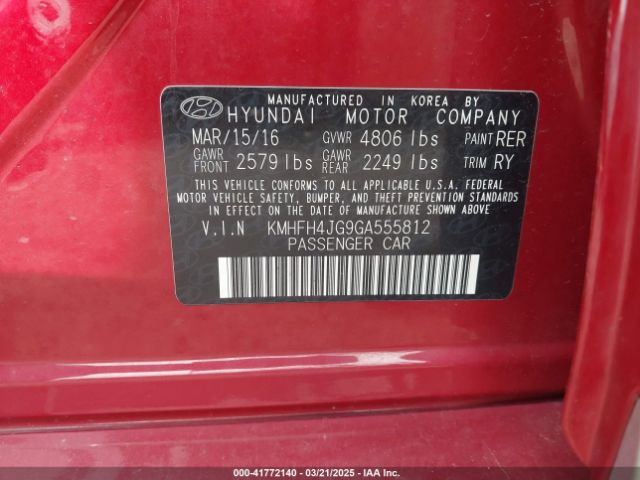 KMHFH4JG9GA555812 Hyundai Azera Limited