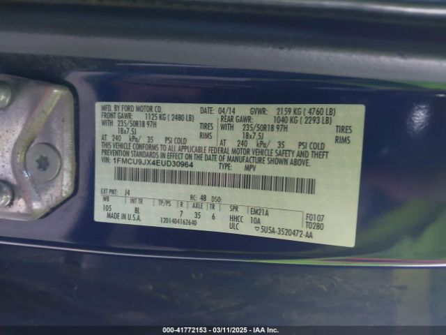 1FMCU9JX4EUD30964 Ford Escape Titanium