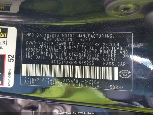 4T1G11AK6MU579295 Toyota CAMRY SE